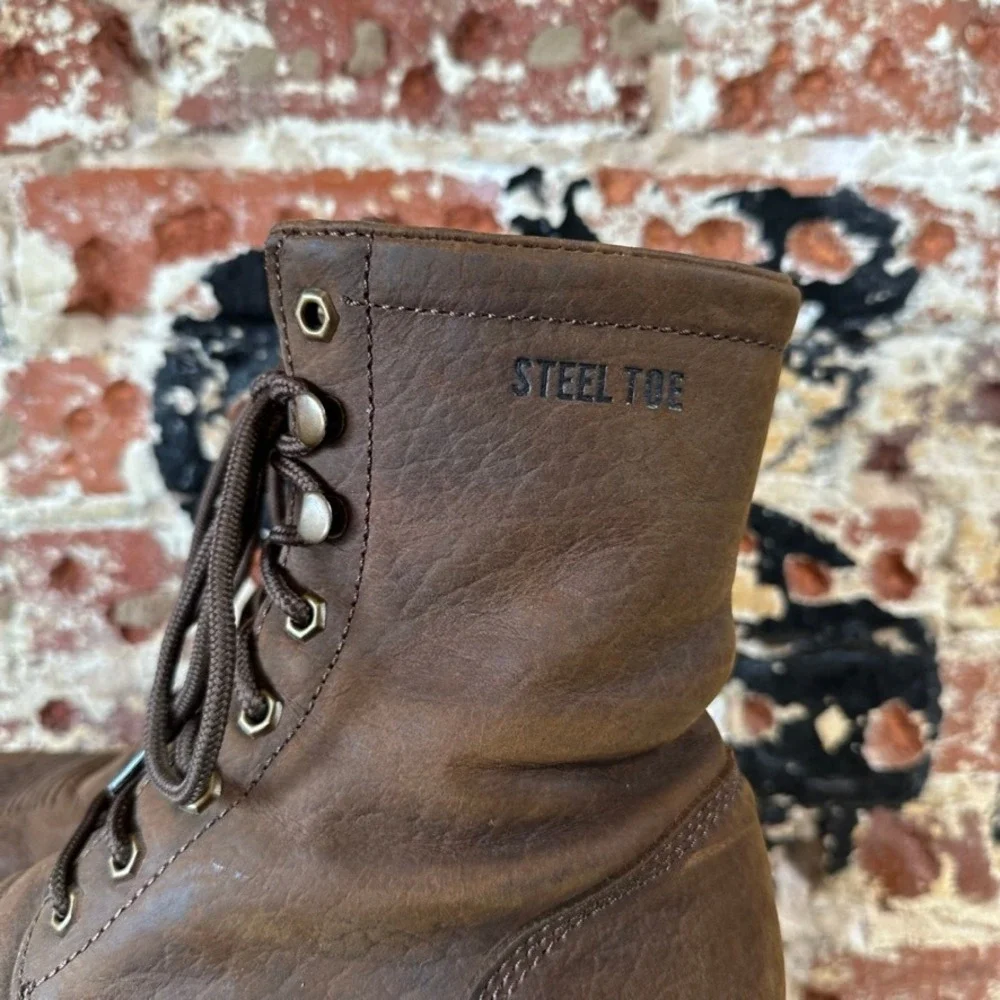 Tony Lama RR3044 Mens 10EE Brown Leather Steel Toe Work Boots 3R Series Lace Up
